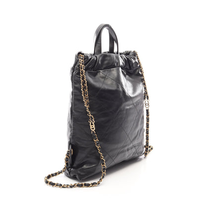 シャネル22 バックパック ナップサック レザー ブラック ゴールド金具 シャネル