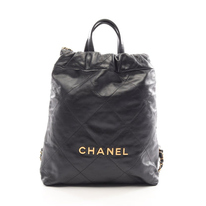 シャネル22 バックパック ナップサック レザー ブラック ゴールド金具 シャネル