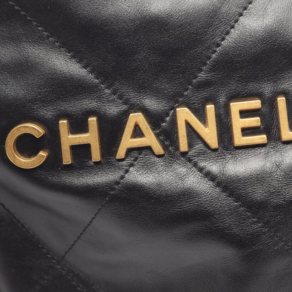 シャネル22 バックパック ナップサック レザー ブラック ゴールド金具 シャネル