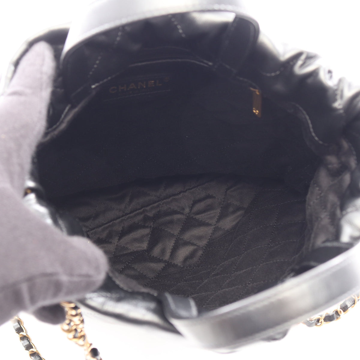 シャネル22 バックパック ナップサック レザー ブラック ゴールド金具 シャネル