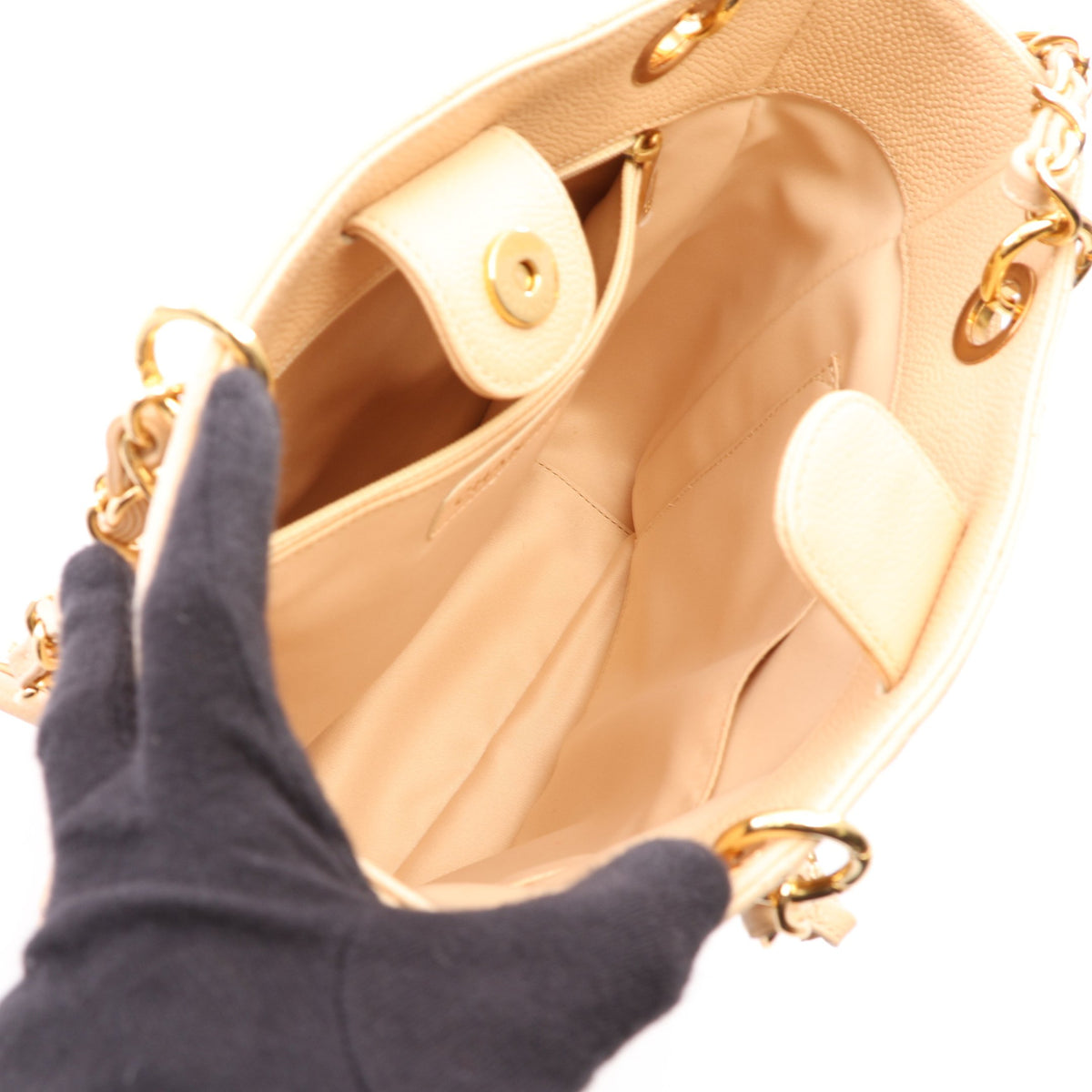 マトラッセ PST チェーンショルダーバッグ チェーントートバッグ キャビアスキン ベージュ ゴールド金具 シャネル バッグ CHANEL