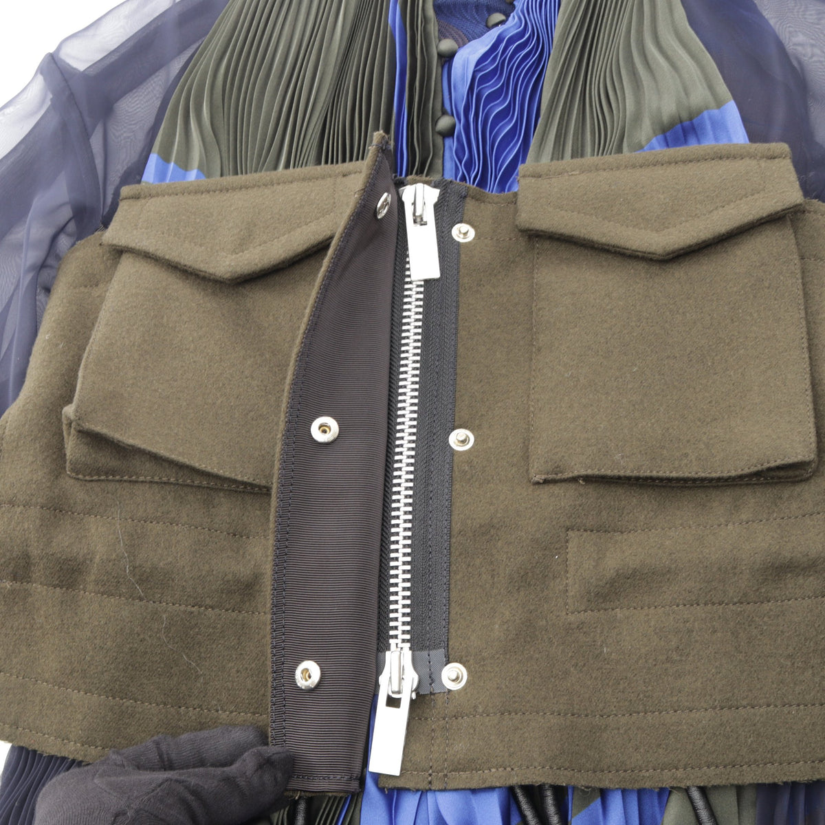 異素材ドッキング ロングシャツ トップス ウール カーキグリーン ダークネイビー マルチカラー サカイ トップス sacai