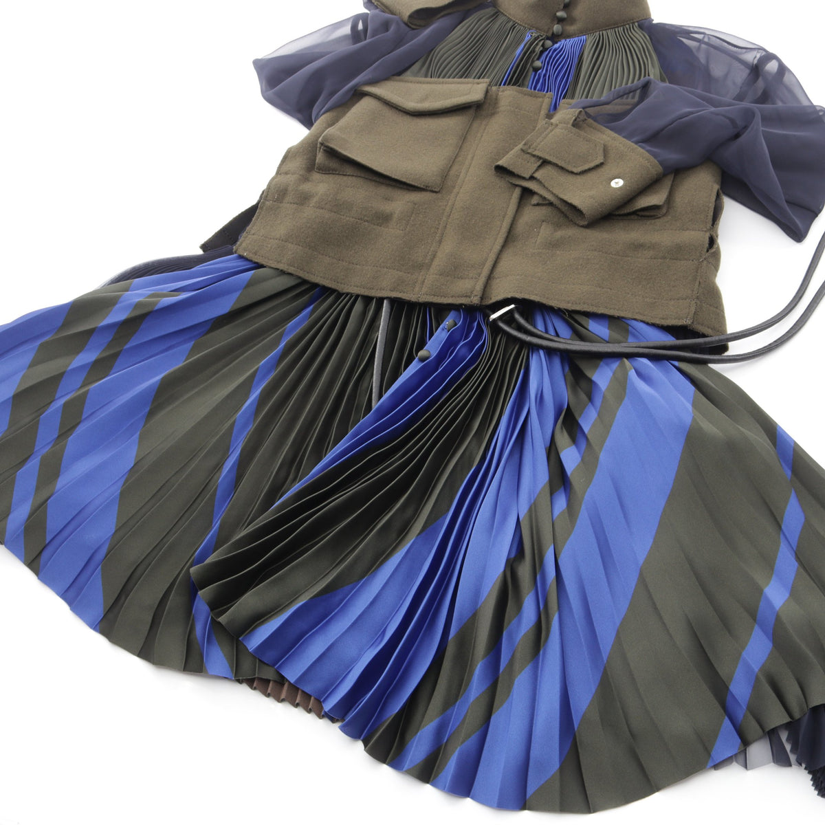 異素材ドッキング ロングシャツ トップス ウール カーキグリーン ダークネイビー マルチカラー サカイ トップス sacai