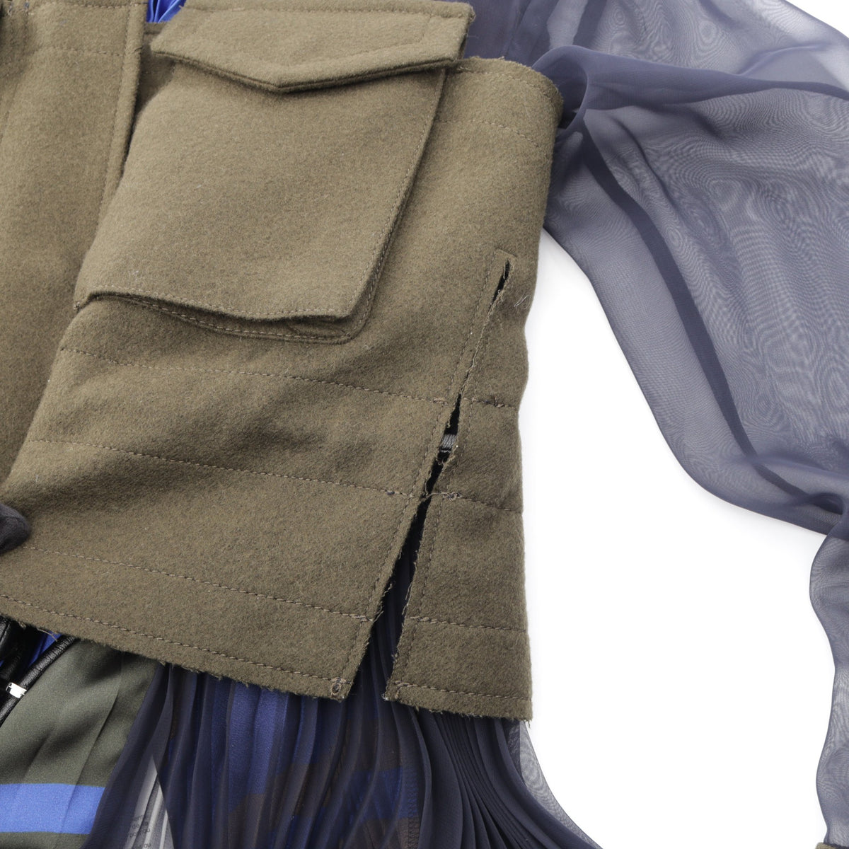 異素材ドッキング ロングシャツ トップス ウール カーキグリーン ダークネイビー マルチカラー サカイ トップス sacai