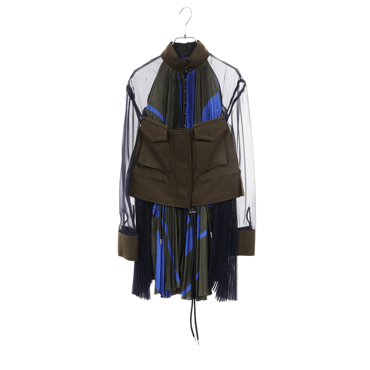 異素材ドッキング ロングシャツ トップス ウール カーキグリーン ダークネイビー マルチカラー サカイ トップス sacai