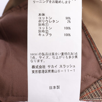 グレンチェック ドッキング 切替 パンツ コットン ブラウン ベージュ サカイ