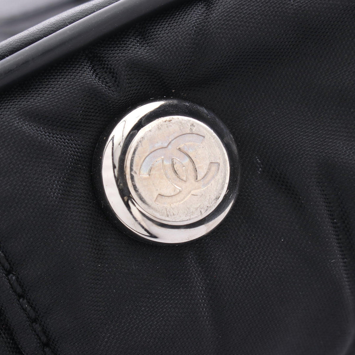 パリニューヨークライン ハンドバッグ トートバッグ ナイロン レザー ブラック シルバー金具 シャネル