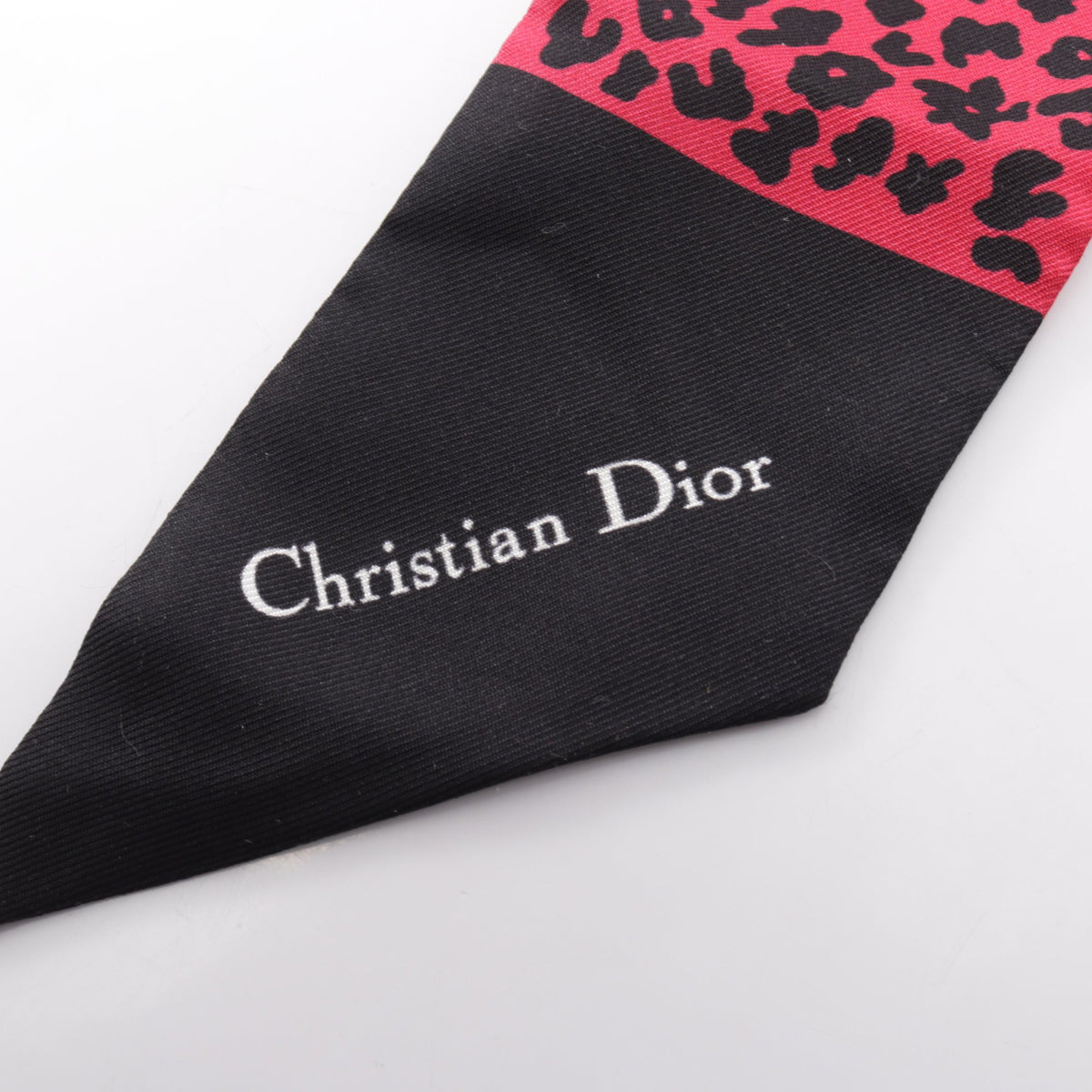 ミッツァ レオパード リボン スカーフ シルク ピンクレッド ブラック クリスチャンディオール 財布・小物 Christian Dior