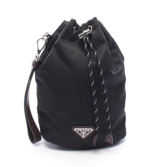 トライアングルロゴ ポーチ ナイロン レザー ブラック ダークブラウン プラダ 財布・小物 PRADA