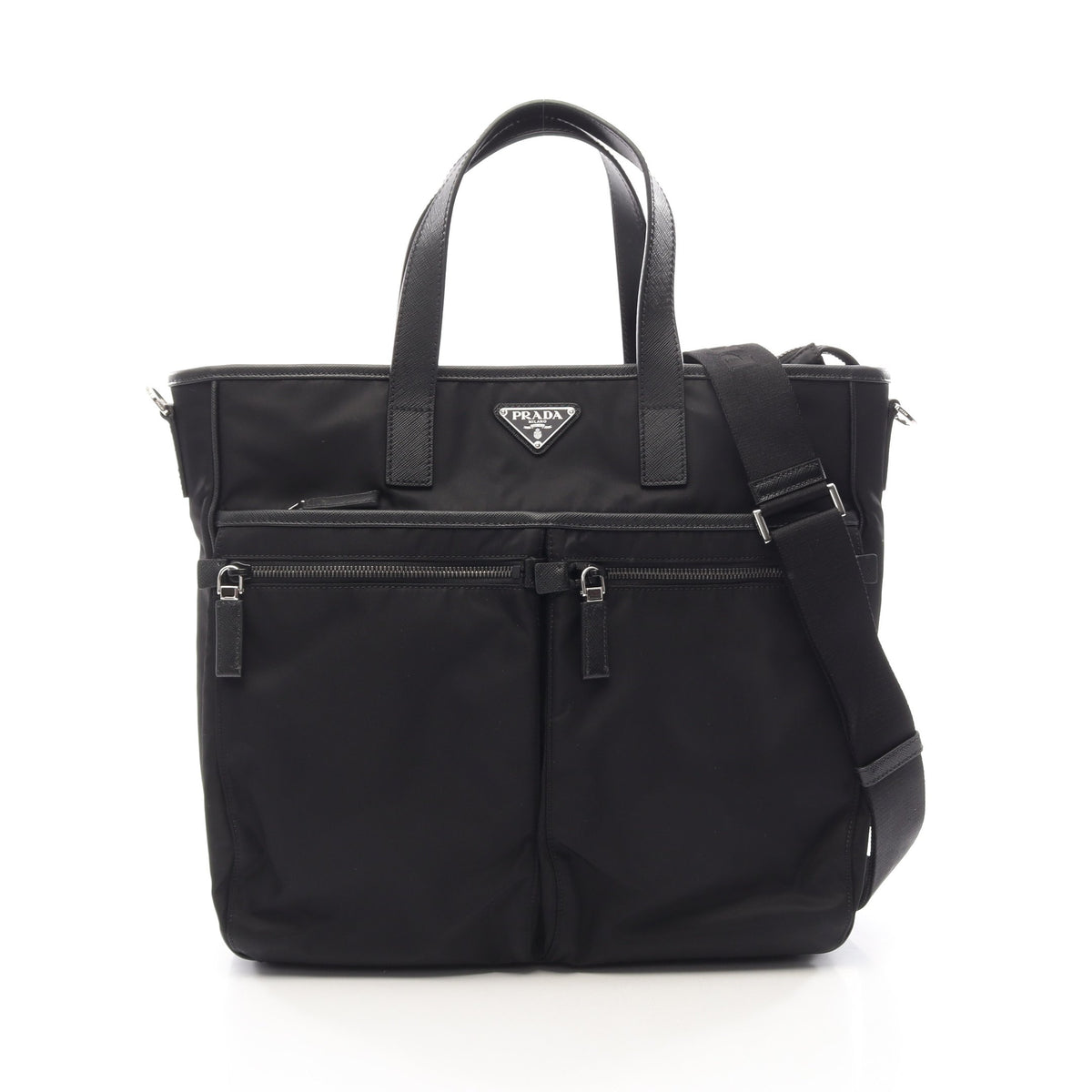 TESSUTO+SAFFIANO 2WAY ハンドバッグ トートバッグ ナイロン サフィアーノレザー ブラック プラダ