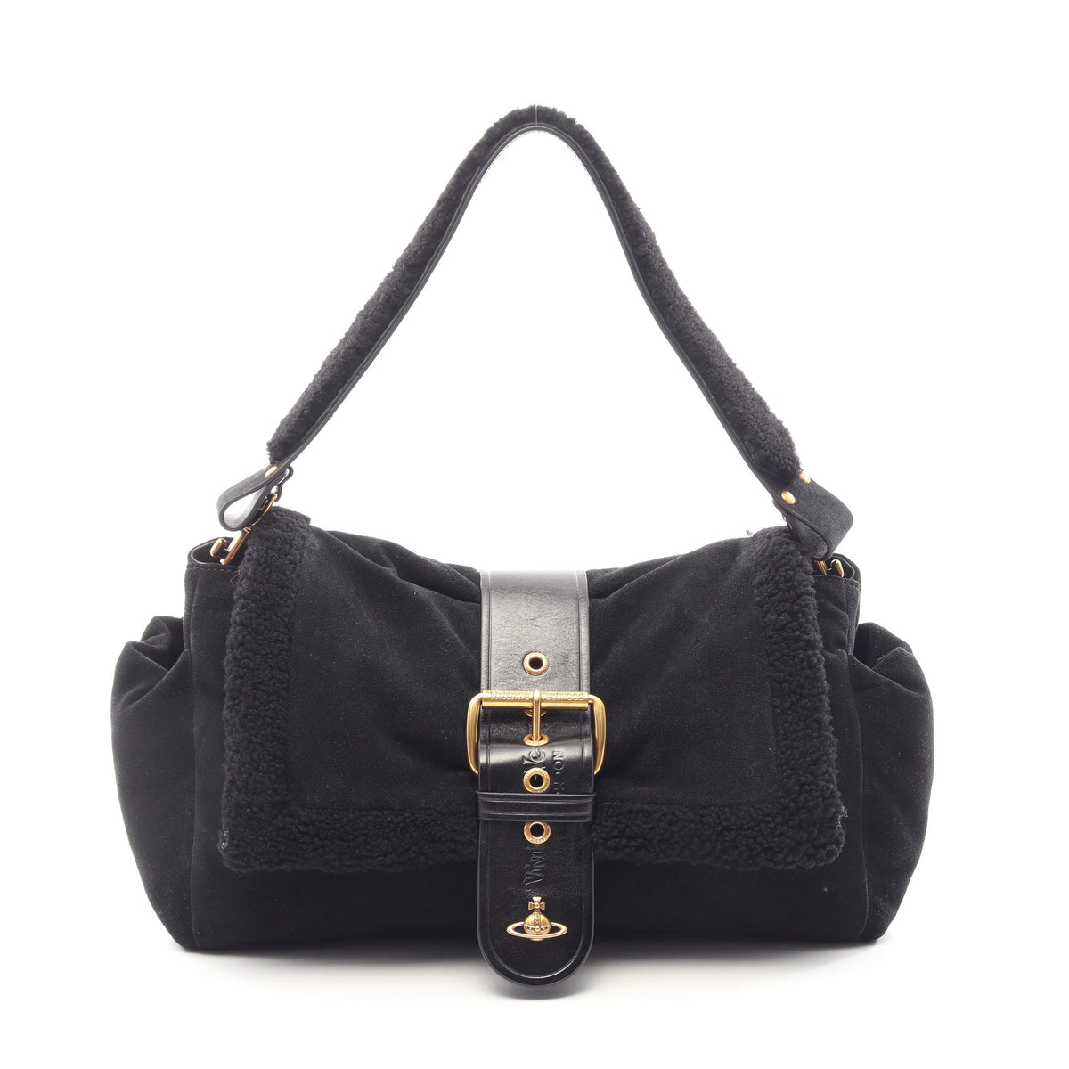 HAZEL TREASURE XL HANDBAG ハンドバッグ スエード ファー ブラック ヴィヴィアンウエストウッド