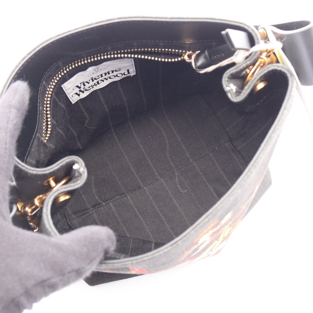 LOTTIE SHOULDER BAG SMALL ショルダーバッグ キャンバス レザー ブラック マルチカラー ヴィヴィアンウエストウッド