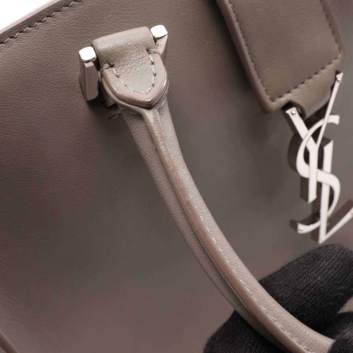 ベイビーカバス YSLライン 2WAY ハンドバッグ レザー グレー サンローランパリ