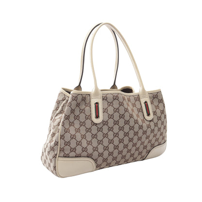 プリンシー シェリーライン ショルダーバッグ トートバッグ キャンバス レザー ベージュ オフホワイト グッチ バッグ GUCCI