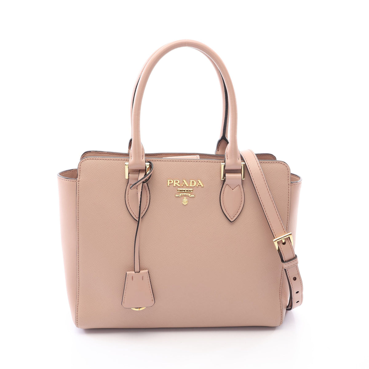 ロゴ ハンドバッグ サフィアーノレザー レザー ピンクベージュ プラダ バッグ PRADA