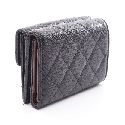 クラシック スモール フラップ ウォレット マトラッセ 三つ折り財布 キャビアスキン ブラック ゴールド金具 シャネル