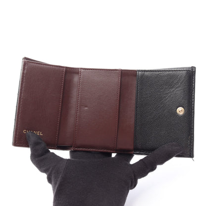 クラシック スモール フラップ ウォレット マトラッセ 三つ折り財布 キャビアスキン ブラック ゴールド金具 シャネル