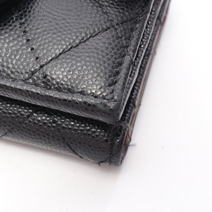 クラシック スモール フラップ ウォレット マトラッセ 三つ折り財布 キャビアスキン ブラック ゴールド金具 シャネル