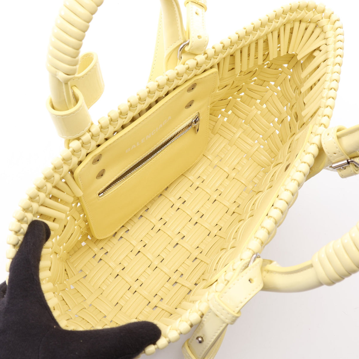 BISTRO XS ビストロ バスケットバッグ 2WAY ハンドバッグ トートバッグ エナメル ライトイエロー バレンシアガ バッグ BALENCIAGA