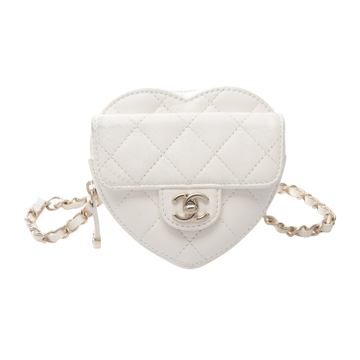 マトラッセ ハート チェーンベルトバッグ ウエストバッグ ラムスキン ホワイト ゴールド金具 シャネル バッグ CHANEL