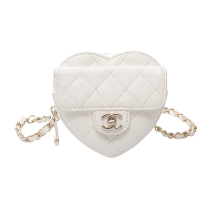 マトラッセ ハート チェーンベルトバッグ ウエストバッグ ラムスキン ホワイト ゴールド金具 シャネル バッグ CHANEL