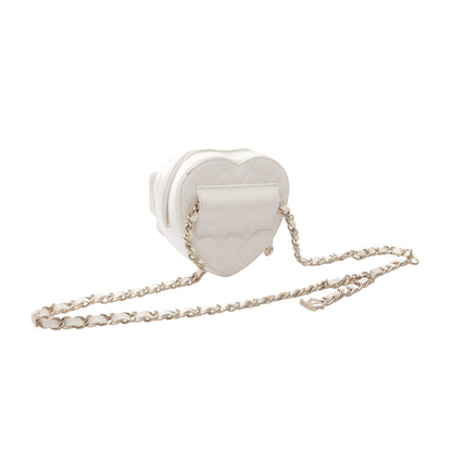 マトラッセ ハート チェーンベルトバッグ ウエストバッグ ラムスキン ホワイト ゴールド金具 シャネル バッグ CHANEL