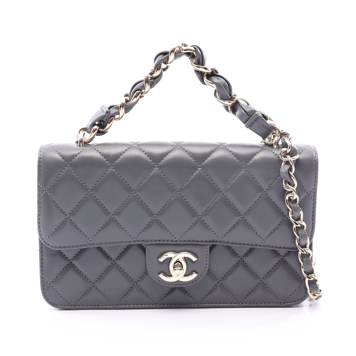 マトラッセ フラップ 2WAY チェーンショルダーバッグ ラムスキン グレー ゴールド金具 シャネル バッグ CHANEL