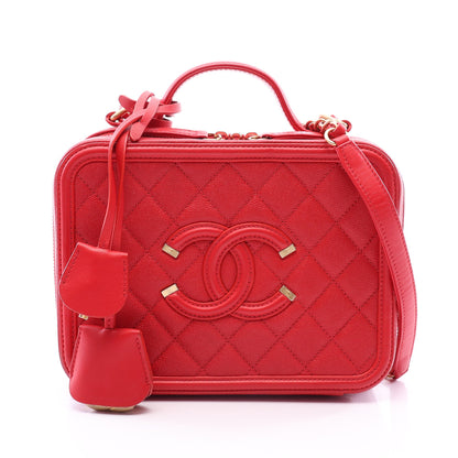 CCフィグリー バニティバッグ 2WAY チェーンショルダーバッグ キャビアスキン レッド ゴールド金具 シャネル バッグ CHANEL