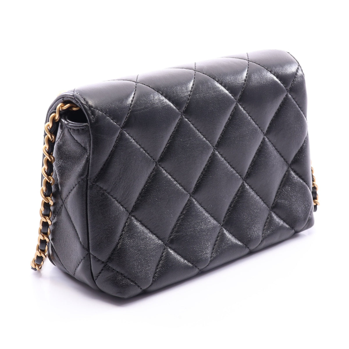 マトラッセ ミニフラップバッグ チェーンショルダーバッグ ラムスキン ブラック ゴールド金具 シャネル バッグ CHANEL