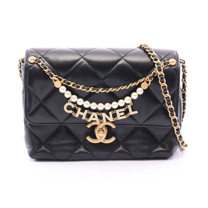 マトラッセ ミニフラップバッグ チェーンショルダーバッグ ラムスキン ブラック ゴールド金具 シャネル バッグ CHANEL