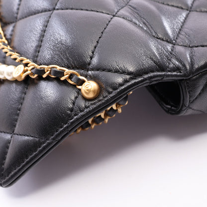 マトラッセ ミニフラップバッグ チェーンショルダーバッグ ラムスキン ブラック ゴールド金具 シャネル バッグ CHANEL