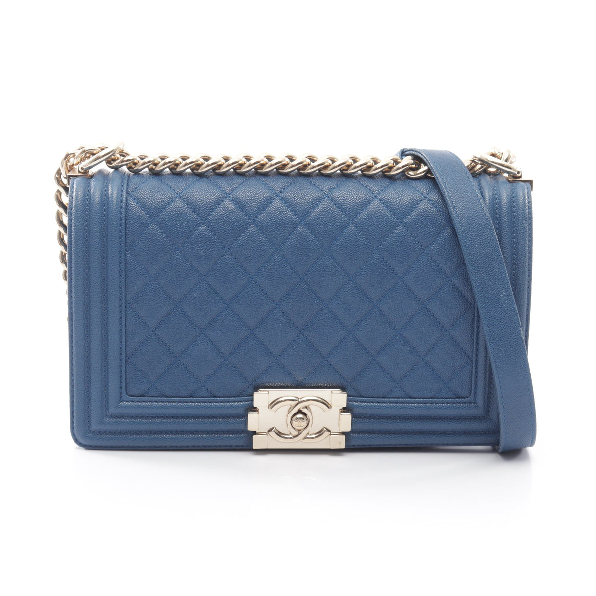 ボーイシャネル チェーンショルダーバッグ キャビアスキン ブルー ゴールド金具 シャネル バッグ CHANEL