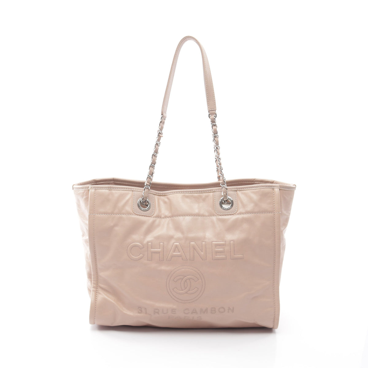 ドーヴィル チェーンショルダーバッグ チェーントートバッグ レザー ピンクベージュ シルバー金具 シャネル バッグ CHANEL