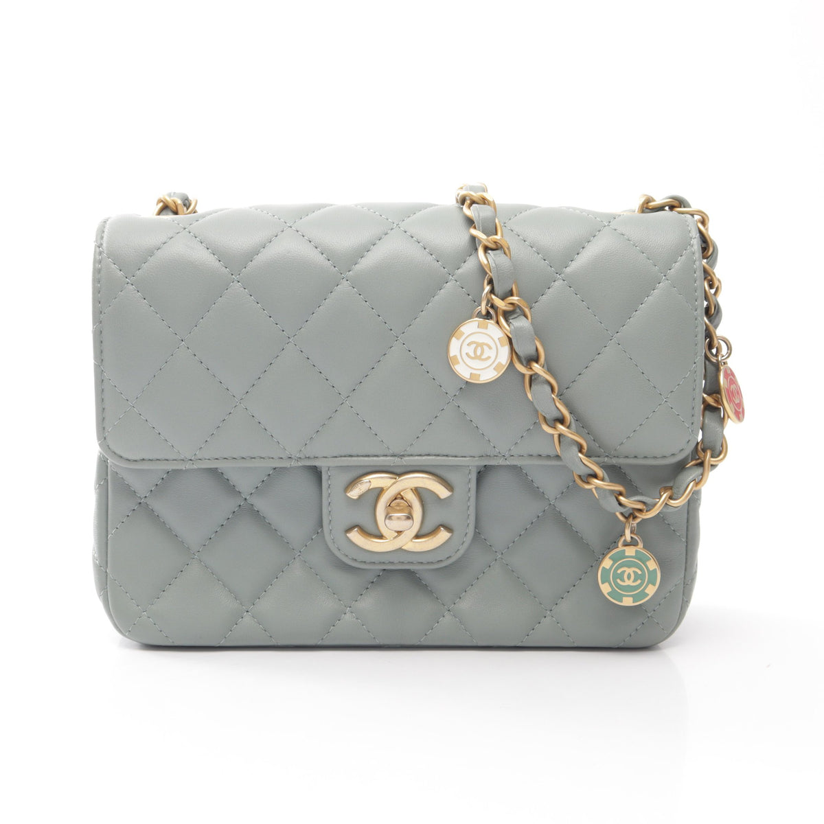 ミニマトラッセ チェーンショルダーバッグ ラムスキン ブルーグレー ゴールド金具 シャネル バッグ CHANEL