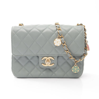 ミニマトラッセ チェーンショルダーバッグ ラムスキン ブルーグレー ゴールド金具 シャネル バッグ CHANEL