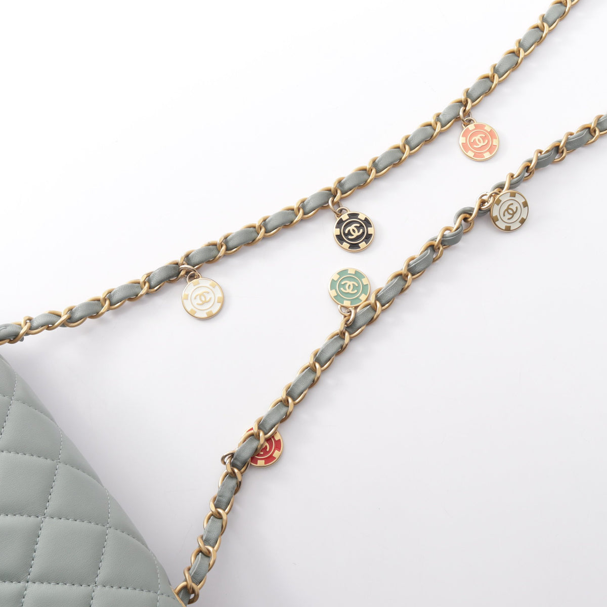 ミニマトラッセ チェーンショルダーバッグ ラムスキン ブルーグレー ゴールド金具 シャネル バッグ CHANEL