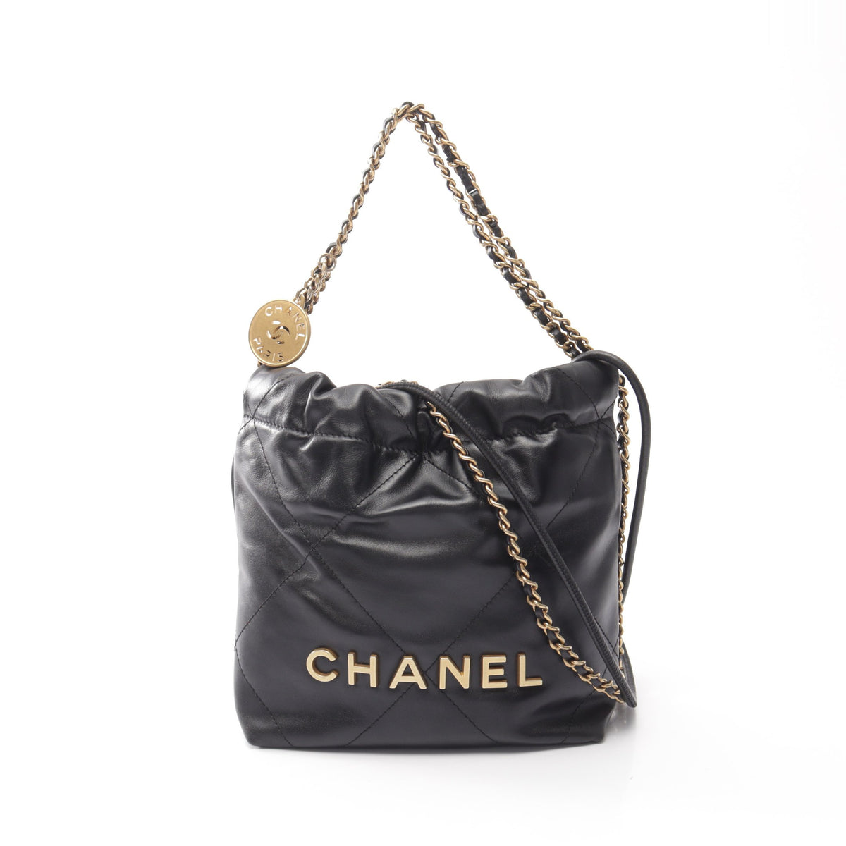 CHANEL 22 ミニ チェーンショルダーバッグ レザー ブラック ゴールド金具 シャネル バッグ CHANEL
