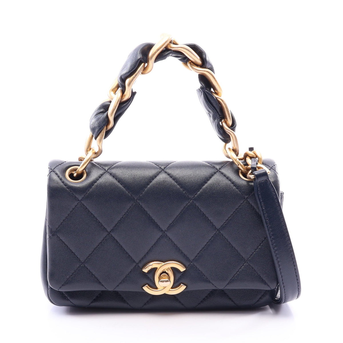 マトラッセ 2WAY チェーンショルダーバッグ ラムスキン ネイビー ゴールド金具 シャネル バッグ CHANEL