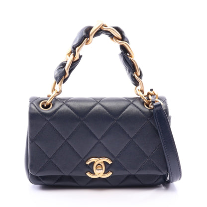 マトラッセ 2WAY チェーンショルダーバッグ ラムスキン ネイビー ゴールド金具 シャネル バッグ CHANEL