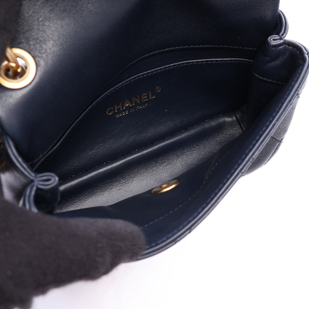 マトラッセ 2WAY チェーンショルダーバッグ ラムスキン ネイビー ゴールド金具 シャネル バッグ CHANEL