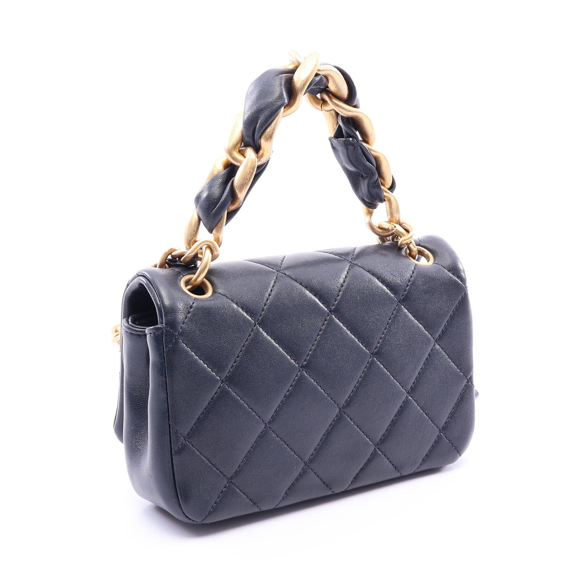 マトラッセ 2WAY チェーンショルダーバッグ ラムスキン ネイビー ゴールド金具 シャネル バッグ CHANEL