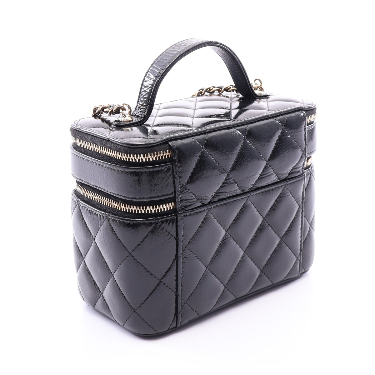 マトラッセ バニティ 2WAY チェーンショルダーバッグ シャイニーラムスキン ブラック ゴールド金具 シャネル バッグ CHANEL