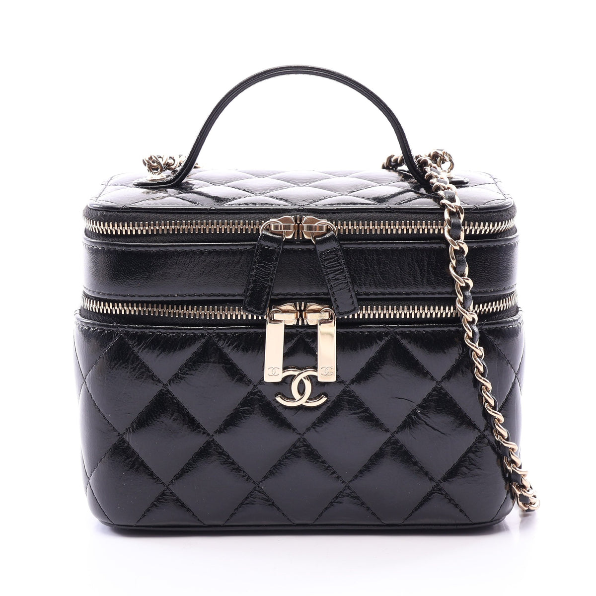 マトラッセ バニティ 2WAY チェーンショルダーバッグ シャイニーラムスキン ブラック ゴールド金具 シャネル バッグ CHANEL