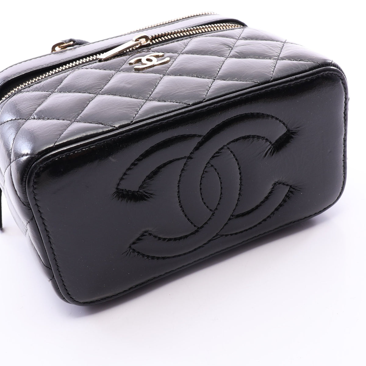 マトラッセ バニティ 2WAY チェーンショルダーバッグ シャイニーラムスキン ブラック ゴールド金具 シャネル バッグ CHANEL