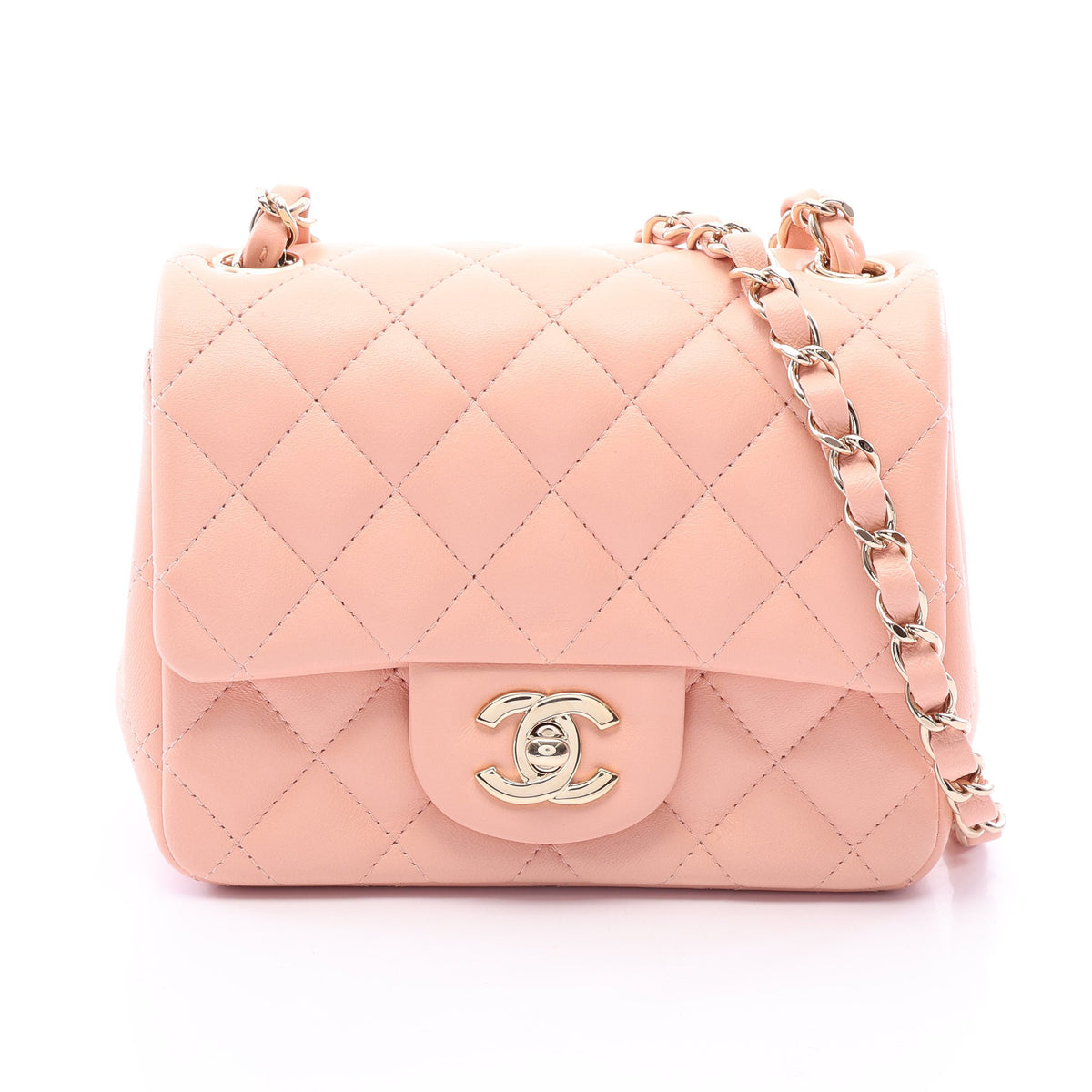 ミニマトラッセ チェーンショルダーバッグ ラムスキン コーラルピンク ゴールド金具 シャネル バッグ CHANEL