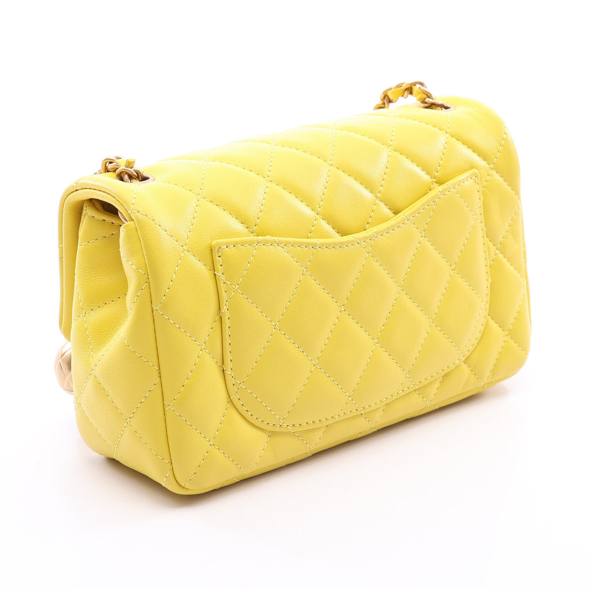 マトラッセ ミニ フラップバッグ チェーンショルダーバッグ ラムスキン イエロー ゴールド金具 シャネル バッグ CHANEL