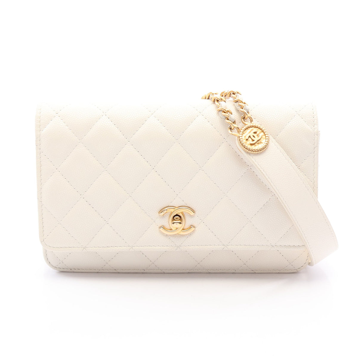 マトラッセ チェーンウォレット キャビアスキン ホワイト ゴールド金具 シャネル バッグ CHANEL