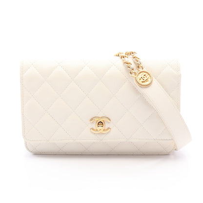 マトラッセ チェーンウォレット キャビアスキン ホワイト ゴールド金具 シャネル バッグ CHANEL