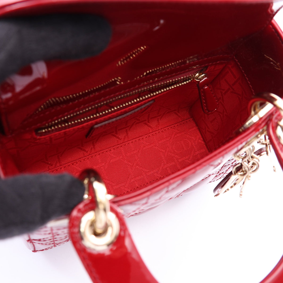 レディディオール ミニ カナージュ 2WAY ハンドバッグ エナメルレザー レッド クリスチャンディオール バッグ Christian Dior