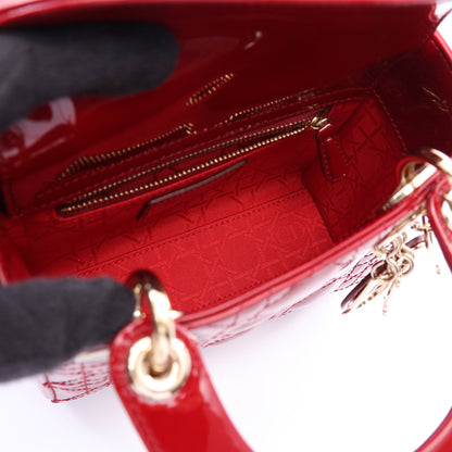 レディディオール ミニ カナージュ 2WAY ハンドバッグ エナメルレザー レッド クリスチャンディオール バッグ Christian Dior